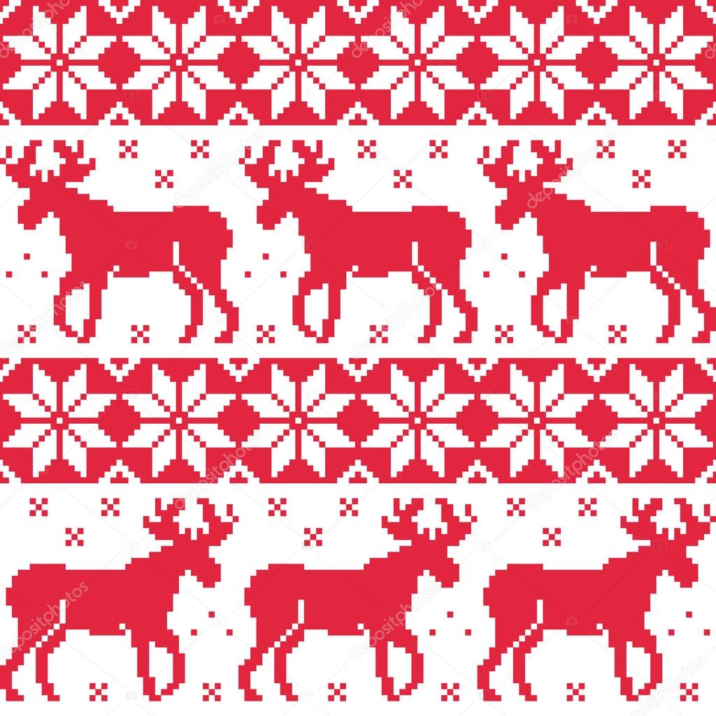 Winter red seamless pattern with reindeer