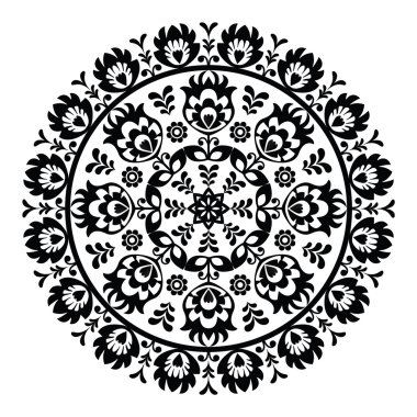 Polish folk art pattern in circle - wzory lowickie, wycinanki clipart