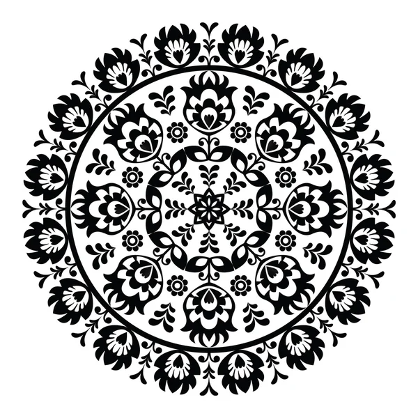 Polish folk art pattern in circle - wzory lowickie, wycinanki — Stock Vector
