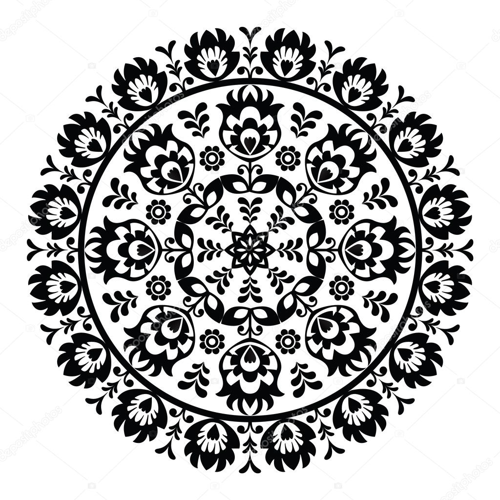 Polish folk art pattern in circle - wzory lowickie, wycinanki