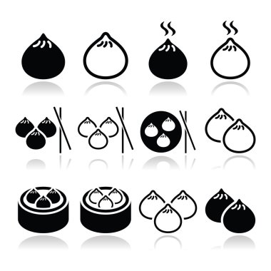 empanadillas chinas, conjunto de iconos de vector de dim sum de comida asiática