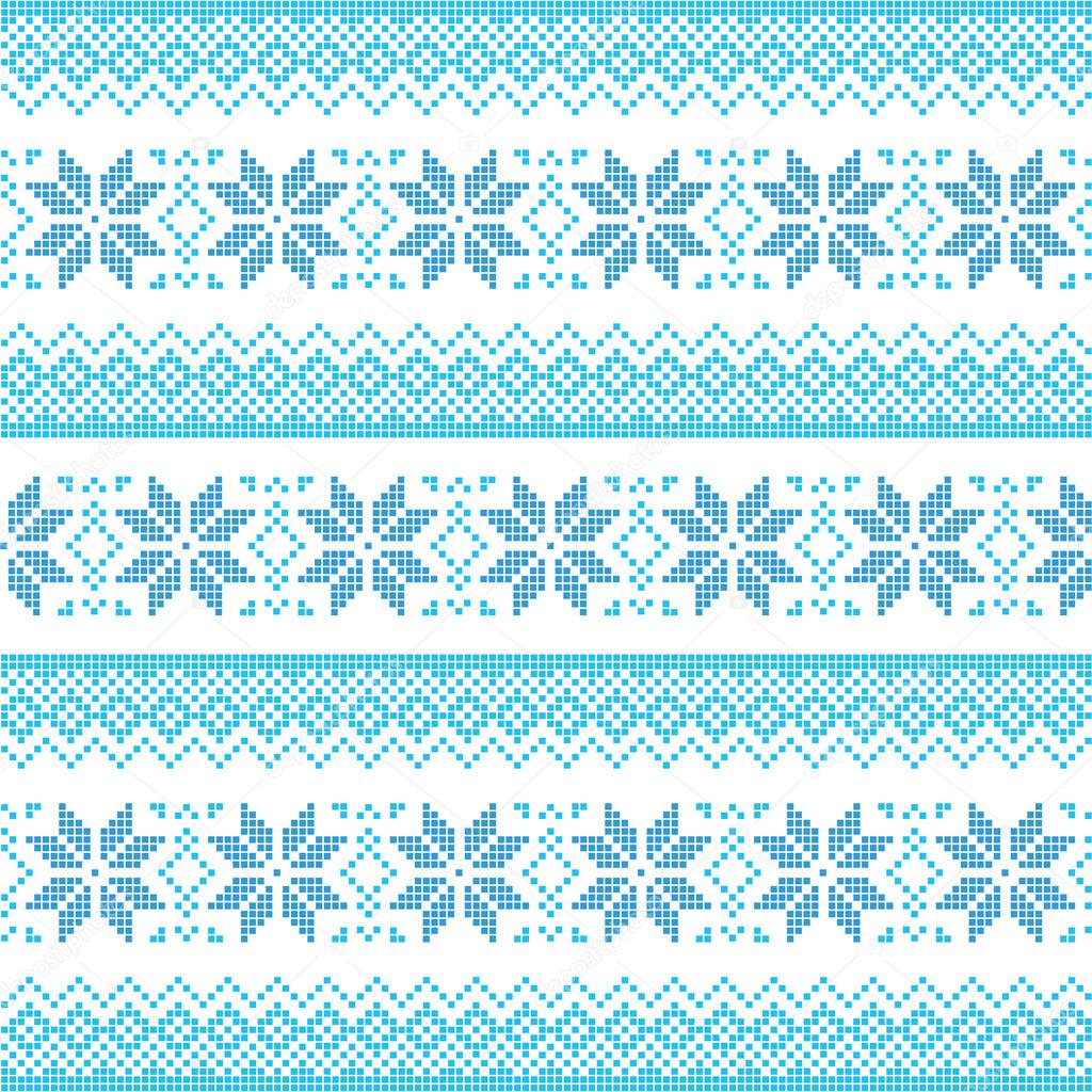 Winter, Christmas blue seamless pixelated pattern with snowflakes