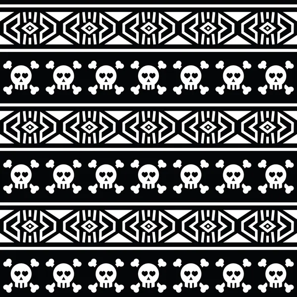 黑色的骷髅部落阿兹台克人无缝模式 — 图库矢量图片