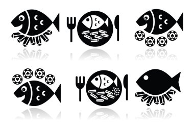 Balık ve cips vector Icons set