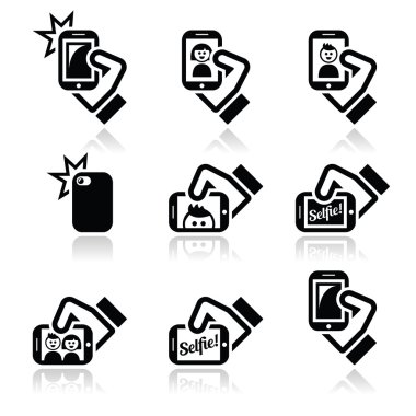 Sosyal Medya Icons set için smartphones ile fotoğraf çekmek selfie