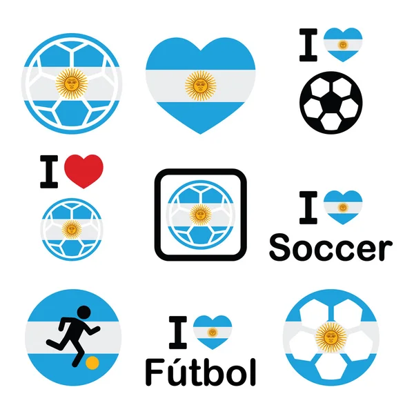 Me encanta el fútbol argentino, conjunto de iconos de fútbol — Vector de stock