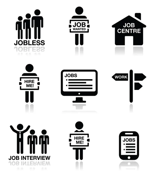 Bezrobocie, praca wyszukiwania wektor zestaw ikon — Wektor stockowy