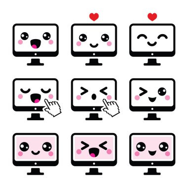 sevimli Japon kawaii karakter - bilgisayar simgeler kümesi