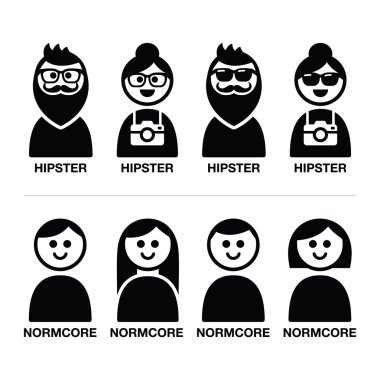 Hipster and normcore trend, style - man and woman icons clipart