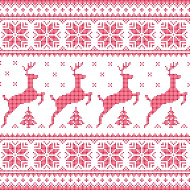 Kış, Noel kırmızı sorunsuz pixelated desenle ağaçları ile geyik