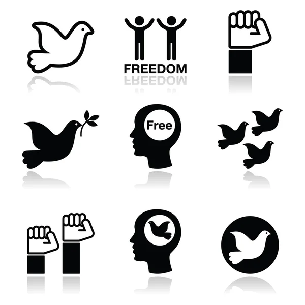 Ελευθερία εικονίδια που - Περιστέρι και γροθιά σύμβολα — Διανυσματικό Αρχείο