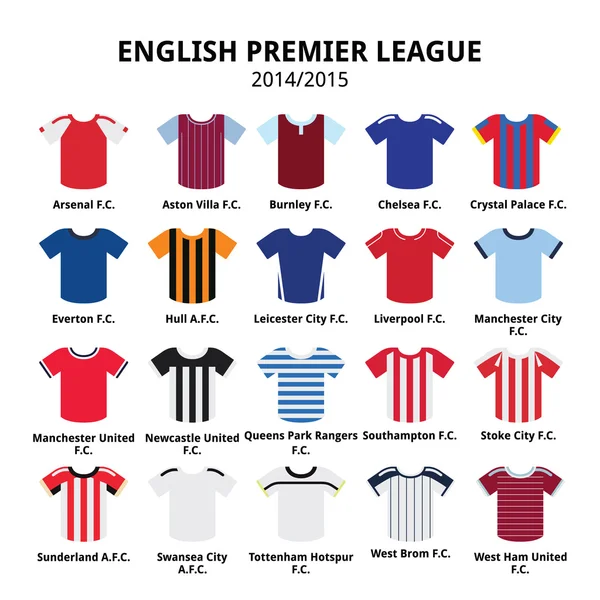 Angol premier league 2014-2015-re futball vagy foci mezek ikonok beállítása Jogdíjmentes Stock Illusztrációk