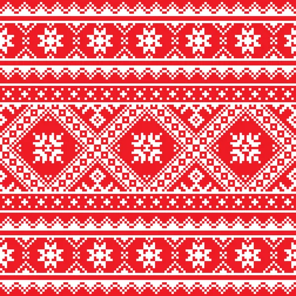 Ucraniano, eslavo arte popular tejido patrón de bordado rojo y blanco — Vector de stock