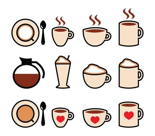 Koffie vector pictogrammen instellen in kleur — Stockvector