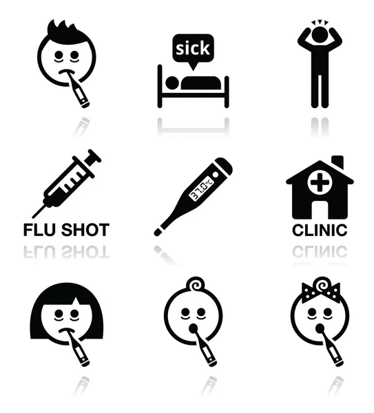 Froid, grippe, personnes malades icônes vectorielles ensemble — Image vectorielle