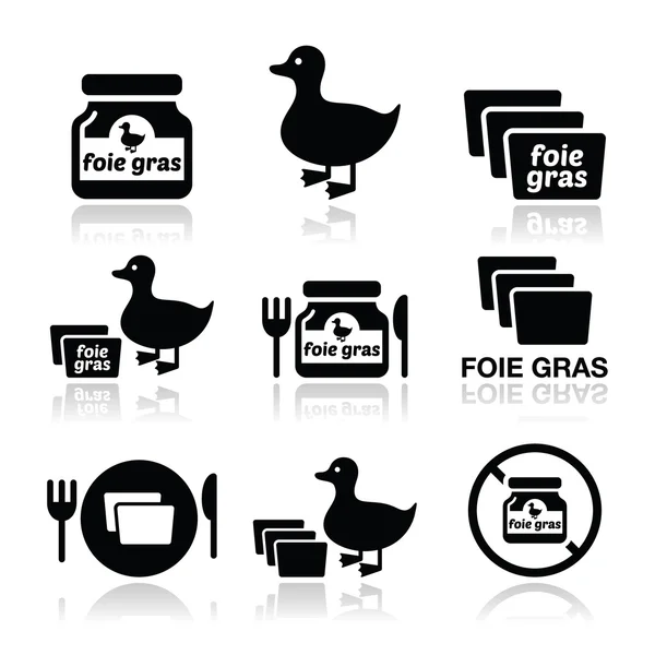 Foie gras, eend of gans icons set — Stockvector