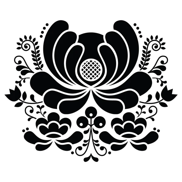 Norwegische Volkskunst schwarz-weißes Muster - Stickereien im Rosemaling-Stil — Stockvektor