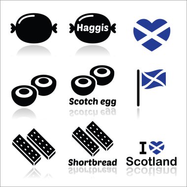 İskoç gıda - haggis, viski yumurta, kurabiye Icons set