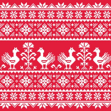 Ukraynalı Slav halk sanatı örme kırmızı emboidery desen kuşlar