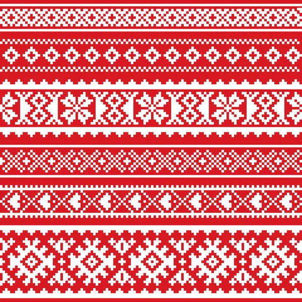 Sami Vector Seamless Pattern Lapland Folk Art 전통적 디자인붉은 배경에 — 스톡 벡터