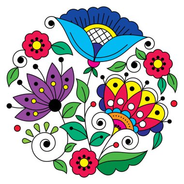İsveç halk sanatı vektörü mandala desenli çiçekler, yapraklar ve girdaplardan esinlenerek İskandinavya 'dan esinlenilmiş geleneksel nakış deseni