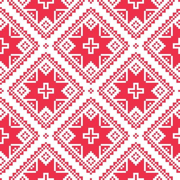 Seamless Ukrainian, Slavic folk art red embroidery pattern — Stock Vector