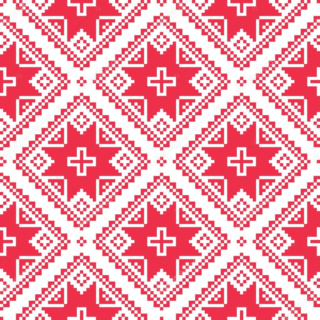 Seamless Ukrainian, Slavic folk art red embroidery pattern