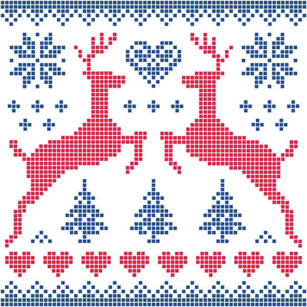 Tarjeta de patrón rojo y azul marino de invierno, Navidad — Vector de stock