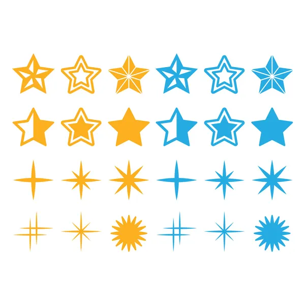 Sterne gelbe und blaue Sterne Symbole gesetzt — Stockvektor