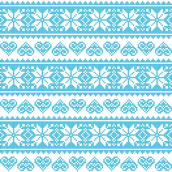 Winter, Christmas seamless pixelated blue pattern with hearts — Stock Vector