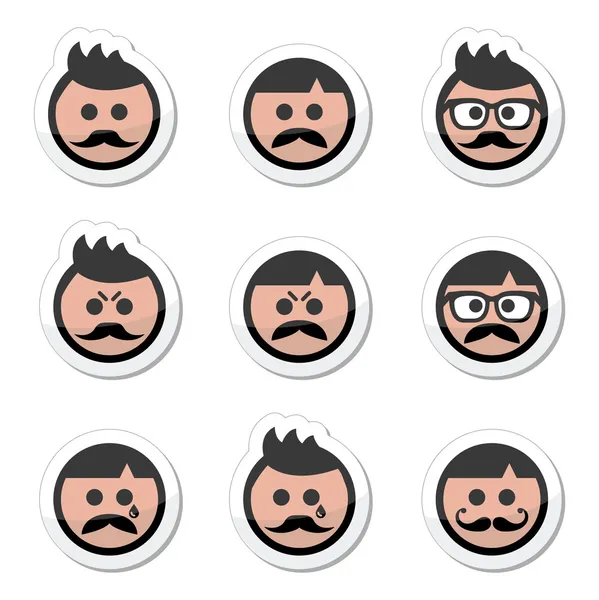 Hombre con bigote o bigote, juego de etiquetas vectoriales avatar — Archivo Imágenes Vectoriales