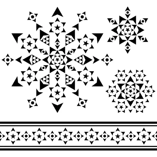 Weihnachten Geometrische Schneeflocke Oder Sterne Designset Winterdekoration Grafische Elemente Schwarz — Stockvektor