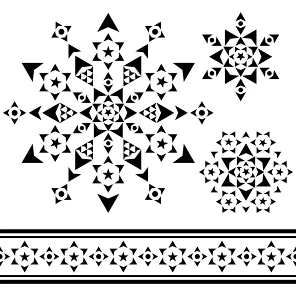 Boże Narodzenie Geometryczny Płatek Śniegu Lub Gwiazd Projekt Zestaw Zima — Wektor stockowy