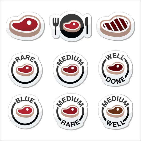 Filete - medio, raro, bien hecho, conjunto de iconos a la parrilla — Vector de stock