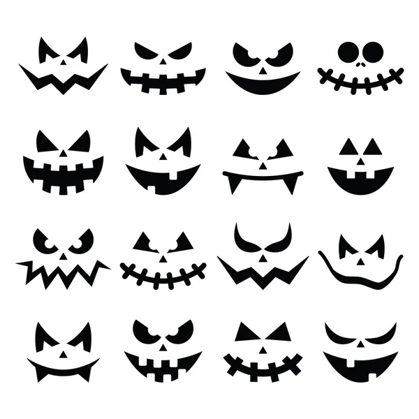 Enge Halloween pompoen gezichten pictogrammen ingesteld — Stockvector