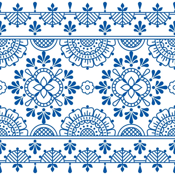 Floral Folk Art Outline Vector Seamless Pattern Decorative Textile Fabric — Stock Vector