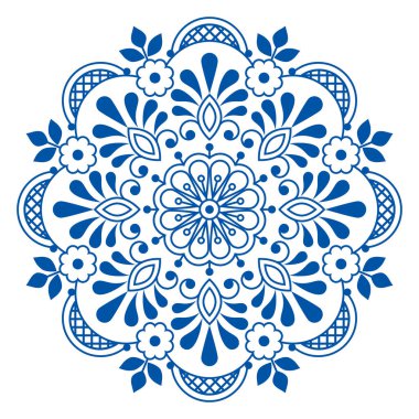 Halk sanatı İskandinav vektör mandala tasarımı. Çiçekler, tebrik kartı ya da düğün davetiyesi desenleri. Eski dantel ve nakış süslerinden esinlenilmiş.