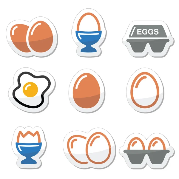 Huevo, huevo frito, caja de huevos iconos conjunto — Archivo Imágenes Vectoriales