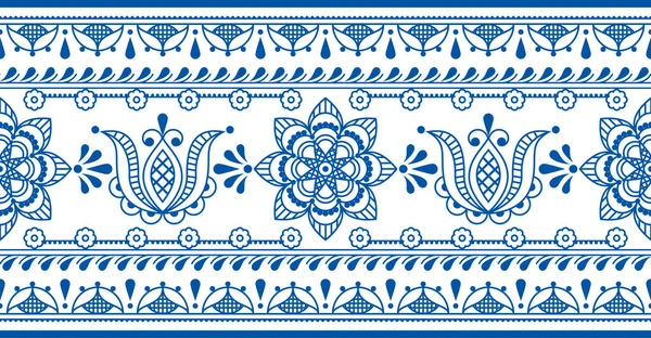 Floral Scandinavische Folk Art Outline Vector Naadloos Lang Patroon Met — Stockvector