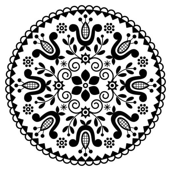 Bohemian Mandala Vectro Design Polish Folk Art Pattern Flowers Black — Stock Vector