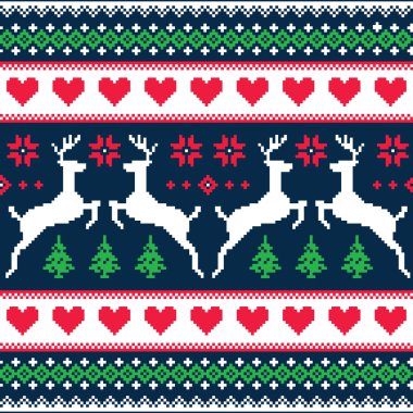 kış, Noel sorunsuz pixelated desenle geyik ve kalpler