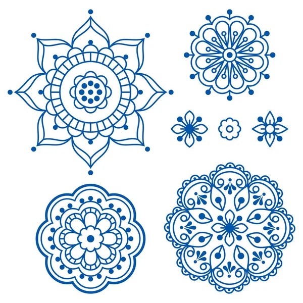 Skandynawska Mandala Kwiaty Zarys Wektorowe Grafiki Zestaw Retro Dekoracje Kwiatowe — Wektor stockowy