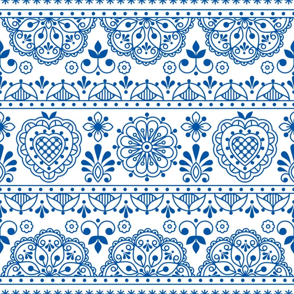 Scandinavian Folk Art Outline Vector Seamless Textile Fabric Print Navy — Stock Vector