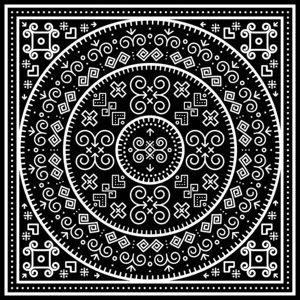 Slovak Folk Art Vector Black Tribal Mandala Frame Design Geometric — Stock Vector