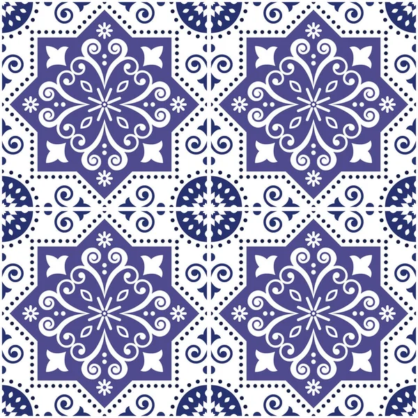 Patrón Vectorial Sin Costuras Azulejo Lisboa Azul Marino Diseño Retro — Vector de stock