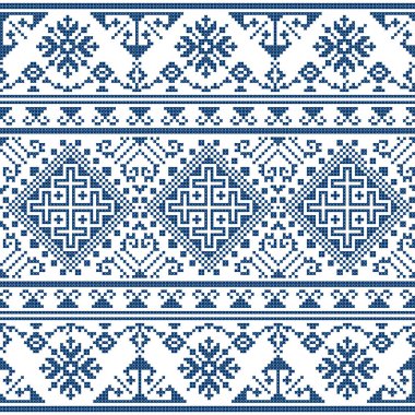 Zmijanski vez retro vector folk art seamless pattern - styled as cross-stitch design from Bosnia and Herezegovina clipart