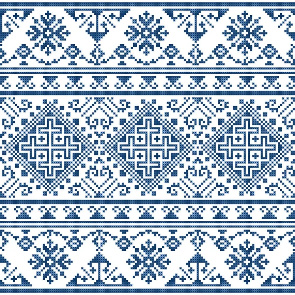 Zmijanski Vez Retro Vector Folk Art Seamless Pattern 보스니아와 고비나 — 스톡 벡터