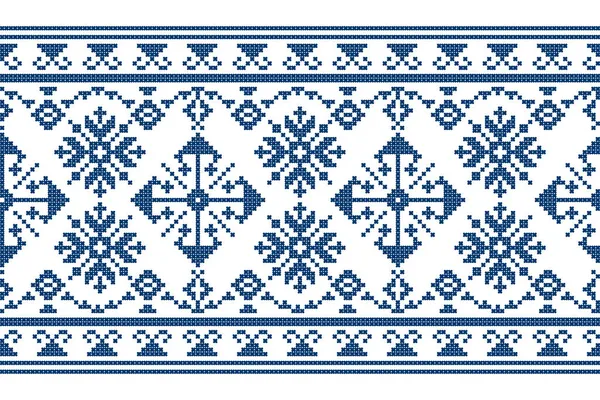 ズミヤンスキー ベス伝統的なクロスステッチのベクトルシームレスなパターン ボスニア ヘルツェゴビナの民俗芸術に触発された長い水平方向のデザイン — ストックベクタ
