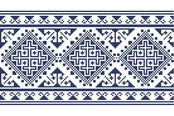 Zmijanje刺绣风格矢量无缝图案 波斯尼亚和黑塞哥维那民间艺术启发的长水平边框设计 — 图库矢量图片