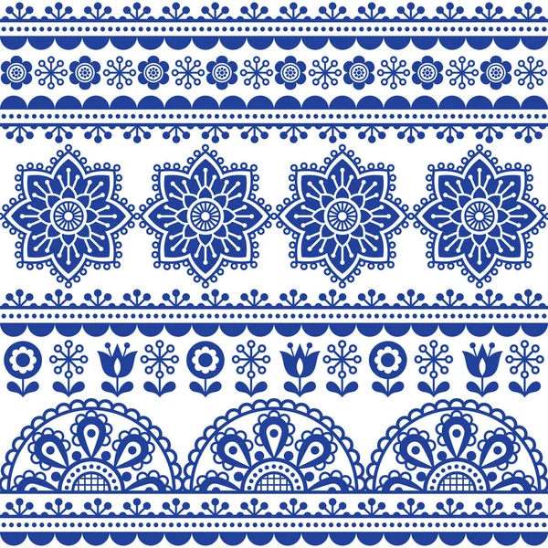 Skandinávské Roztomilé Lidové Umění Bezešvé Vektorové Design Květinami Modrá Textilie — Stockový vektor